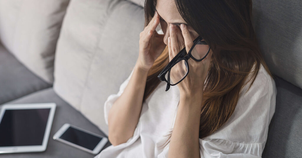 Woman experiencing and preventing caregiver burnout