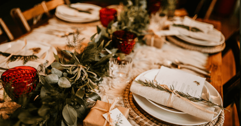 Dining table set with holiday placements to represent finding connection and comfort during the holidays with Venture Forthe's Structured Day Program